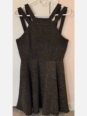 B.DARLIN Stretchy Sparkle Black Formal Sleeveless Party Skater Dress - 15/16